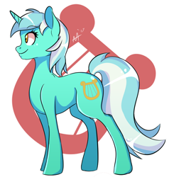 Size: 620x652 | Tagged: safe, artist:shelltoon, lyra heartstrings, cutie mark background, smiling, solo