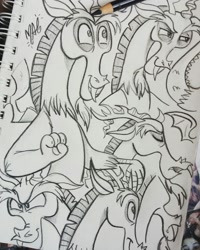 Size: 1024x1280 | Tagged: safe, artist:wandering-nicky, discord, draconequus, doodle, male, monochrome, traditional art