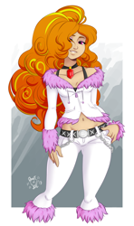 Size: 1600x2700 | Tagged: safe, artist:ponut_joe, edit, editor:stasyan1902, adagio dazzle, human, equestria girls, belly button, breasts, clothes, delicious flat chest, female, flatdagio dazzle, gem, hair over one eye, humanized, looking at you, outie belly button, siren gem, small breasts, smiling, solo