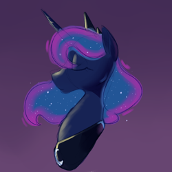 Size: 700x700 | Tagged: safe, artist:goat train, princess luna, alicorn, pony, bust, colored sketch, crown, eyes closed, female, gradient background, horn, jewelry, mare, portrait, profile, regalia, solo, tiara