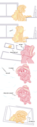 Size: 1280x4320 | Tagged: safe, artist:ponut_joe, adagio dazzle, sunset shimmer, equestria girls, alternate hairstyle, bedroom eyes, comic, computer, dialogue, do you want to build a snowman, freckles, frozen (movie), glasses, grin, looking at each other, nerddagio, open mouth, ponytail, smiling, snow, snowball, unamused, window, younger