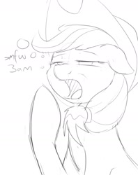 Size: 1218x1536 | Tagged: safe, artist:crade, applejack, earth pony, pony, monochrome, sketch, solo, tired, yawn