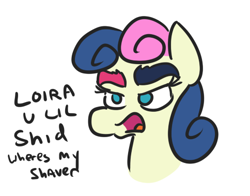 Size: 484x379 | Tagged: safe, artist:jargon scott, bon bon, sweetie drops, bon bon is not amused, eyebrows, implied lyra, l.u.l.s., unamused