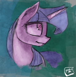 Size: 1425x1449 | Tagged: safe, artist:post-it, twilight sparkle, bust, colored sketch, sketch, solo