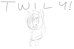Size: 1200x800 | Tagged: safe, artist:goat train, shining armor, pony, unicorn, bust, clothes, cute, dialogue, monochrome, shining adorable, simple background, sketch, solo, twily, uniform, white background