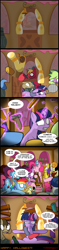 Size: 720x3071 | Tagged: safe, artist:tiarawhy, big macintosh, carrot cake, cup cake, fluttershy, pinkie pie, rainbow dash, twilight sparkle, earth pony, pegasus, pony, zombie, comic, halloween, male, stallion