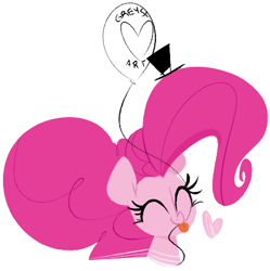 Size: 441x442 | Tagged: dead source, safe, artist:hattsy, pinkie pie, pony, balloon, eyes closed, hat, heart, solo, tongue out, top hat