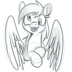 Size: 700x700 | Tagged: safe, artist:goat train, derpy hooves, pegasus, pony, cute, derpabetes, monochrome, open mouth, simple background, sketch, smiling, solo, spread wings, white background