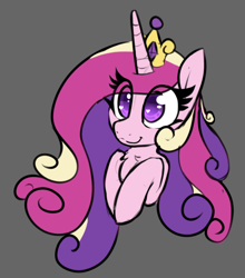 Size: 770x876 | Tagged: safe, artist:lockheart, princess cadance, alicorn, pony, bust, chest fluff, colored pupils, cute, cutedance, eye clipping through hair, female, gray background, heart eyes, hooves to the chest, jewelry, mare, regalia, request, simple background, smiling, solo, weapons-grade cute, wingding eyes