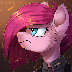 Size: 3000x3000 | Tagged: safe, artist:trickate, pinkie pie, earth pony, pony, the cutie re-mark, alternate timeline, apinkalypse pie, bust, clothes, crystal war timeline, female, high res, mare, pinkamena diane pie, portrait, solo, uniform, war