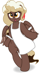 Size: 1181x2202 | Tagged: safe, artist:digiqrow, oc, oc only, oc:sweet mocha, pegasus, pony, apron, bipedal, clothes, feather, freckles, simple background, solo, transparent background, vector, wings