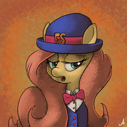 Size: 4900x4900 | Tagged: safe, artist:docwario, fluttershy, pegasus, pony, absurd resolution, bowler hat, bowtie, clothes, hat, solo
