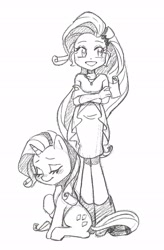 Size: 1428x2180 | Tagged: safe, artist:chapaghettii, rarity, pony, unicorn, equestria girls, boots, clothes, crossed arms, dress, jewelry, monochrome, necklace, self ponidox, shoes