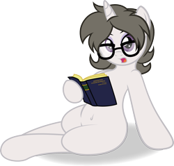 Size: 1592x1522 | Tagged: safe, artist:digiqrow, oc, oc only, oc:solaria, pony, semi-anthro, unicorn, belly button, book, glasses, simple background, solo, transparent background, vector