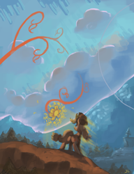 Size: 1500x1950 | Tagged: safe, artist:docwario, applejack, earth pony, pony, flower, scenery, solo, surreal