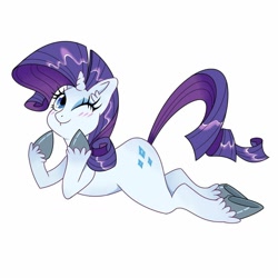 Size: 1080x1080 | Tagged: safe, alternate version, artist:teen___titans___go, rarity, pony, unicorn, eyelashes, female, mare, one eye closed, prone, simple background, solo, white background, wink