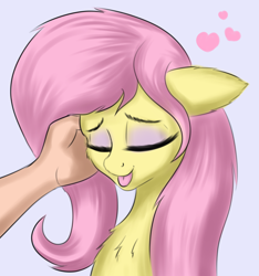 Size: 1200x1280 | Tagged: safe, artist:cherrymocaccino, artist:zuko42, fluttershy, human, pegasus, pony, :p, cheek fluff, chest fluff, cute, ear down, eyes closed, eyeshadow, hand, heart, makeup, offscreen character, offscreen human, pet, shyabetes, solo, tongue out