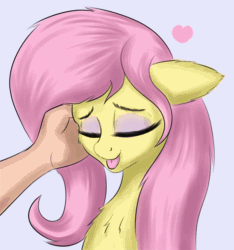 Size: 720x768 | Tagged: safe, artist:cherrymocaccino, artist:zuko42, edit, fluttershy, human, pegasus, pony, :p, animated, cheek fluff, chest fluff, cute, ear down, ear fluff, eyes closed, eyeshadow, gif, hand, heart, makeup, offscreen character, offscreen human, shyabetes, solo, tongue out