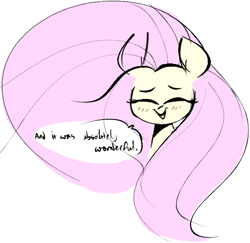 Size: 688x668 | Tagged: safe, artist:hattsy, fluttershy, pegasus, pony, blushing, bust, eyes closed, open mouth, simple background, smiling, solo, speech bubble, white background