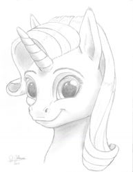 Size: 1530x1980 | Tagged: safe, artist:legatusflagrans, starlight glimmer, pony, unicorn, bust, cute, drawing, female, glimmerbetes, mare, monochrome, pencil drawing, portrait, smiling, solo, traditional art