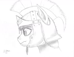 Size: 1980x1530 | Tagged: safe, artist:legatusflagrans, commander hurricane, rainbow dash, pegasus, pony, hearth's warming eve (episode), bust, helmet, monochrome, portrait, profile, roman, solo