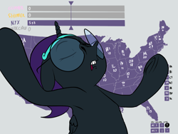 Size: 1600x1200 | Tagged: safe, artist:anontheanon, edit, starlight glimmer, sunset shimmer, oc, oc only, oc:nyx, alicorn, pony, /mlp/, 2016 us presidential election, alicorn oc, arm hooves, armpits, drawthread, election, eyes closed, female, filly, floppy ears, glasses, gray background, headband, jeb bush, map, meme, open mouth, outstretched arms, ponified, simple background, solo, text, underhoof, united states