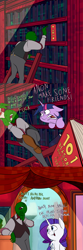 Size: 1500x4500 | Tagged: safe, artist:anontheanon, rarity, twilight sparkle, twilight sparkle (alicorn), oc, oc:anon, alicorn, human, pony, comic:the dangers of dating, absurd resolution, book, comic, library, vulgar