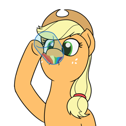 Size: 1280x1280 | Tagged: safe, artist:mkogwheel, applejack, earth pony, pony, apple, drinking, food, hoof hold, jam, simple background, solo, white background, zap apple, zap apple jam