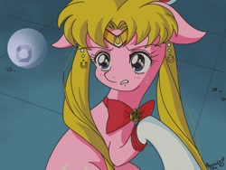 Size: 2048x1536 | Tagged: safe, artist:psaxophone, earth pony, pony, bowtie, element of harmony, jewelry, meme, ponified, ponified meme, sailor moon, sailor moon redraw meme, serena tsukino, solo, style emulation, tiara, tsukino usagi