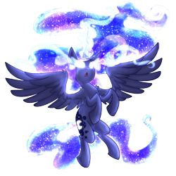 Size: 1280x1280 | Tagged: safe, artist:lunamnoctem, princess luna, alicorn, pony, ethereal mane, female, galaxy mane, glowing eyes, mare, open mouth, simple background, solo, spread wings, starry mane, transparent background, wings