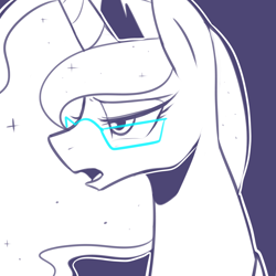 Size: 2500x2500 | Tagged: safe, artist:maren, princess luna, alicorn, pony, bust, female, glasses, mare, monochrome, solo