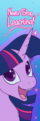 Size: 266x800 | Tagged: safe, artist:goat train, twilight sparkle, pony, bookmark, cute, dialogue, female, mare, open mouth, smiling, solo