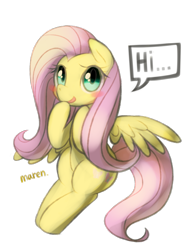 Size: 1459x1873 | Tagged: safe, artist:maren, fluttershy, pegasus, pony, blushing, cute, dialogue, hi, speech bubble