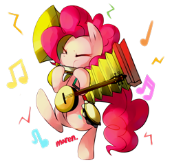 Size: 1970x1895 | Tagged: safe, artist:maren, pinkie pie, earth pony, pony, swarm of the century, accordion, banjo, bipedal, cute, cymbals, diapinkes, eyes closed, female, harmonica, mare, music notes, musical instrument, one-pony band, playing, puffy cheeks, simple background, solo, sousaphone, tambourine, transparent background