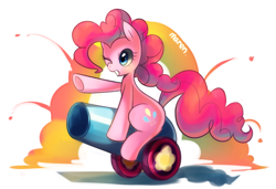 Size: 760x519 | Tagged: safe, artist:maren, pinkie pie, earth pony, pony, female, mare, party cannon, pink coat, pink mane, solo