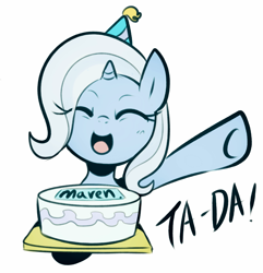 Size: 1781x1850 | Tagged: safe, artist:maren, trixie, pony, unicorn, birthday, eyes closed, female, happy, happy birthday, mare, open mouth, solo