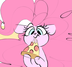 Size: 983x912 | Tagged: safe, artist:hattsy, pinkie pie, earth pony, pony, eating, food, hoof hold, impossibly large mane, meat, pepperoni, pepperoni pizza, pizza, solo