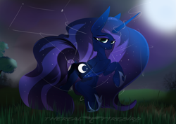 Size: 4961x3508 | Tagged: safe, artist:therealf1rebird, princess luna, alicorn, pony, butt, dock, female, full moon, looking at you, looking back, looking back at you, mare, moon, moonbutt, plot, praise the moon, raised hoof, tree