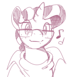 Size: 700x700 | Tagged: safe, artist:goat train, oc, oc only, oc:trucy decimal, pony, unicorn, clothes, female, glasses, mare, music notes, sketch, solo