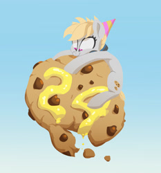 Size: 1735x1863 | Tagged: safe, artist:jimmyjamno1, oc, oc:cookie malou, pony, birthday, cookie, food, frosting