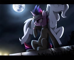 Size: 1050x850 | Tagged: safe, artist:ruhje, twilight sparkle, eyepatch, future twilight, moon, night, solo, stars, statue