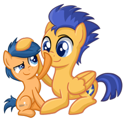 Size: 1944x1872 | Tagged: safe, artist:thecheeseburger, first base, flash sentry, earth pony, pegasus, pony, boop, brothers, cutie mark, petting, prone, raised eyebrow, sitting, smiling