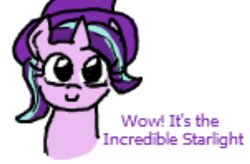 Size: 402x263 | Tagged: safe, artist:jargon scott, starlight glimmer, pony, unicorn, cute, flockmod, glimmerbetes, hat, meme, simple background, smiling, solo, white background, wow, wow! glimmer