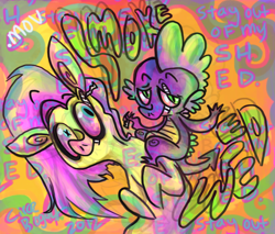 Size: 700x596 | Tagged: safe, artist:sleepers-anonymous, fluttershy, spike, dragon, pegasus, pony, .mov, drugs