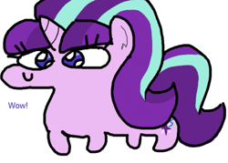 Size: 715x511 | Tagged: safe, artist:jargon scott, starlight glimmer, pony, unicorn, c:, meme, simple background, smiling, solo, squatpony, white background, wow! glimmer