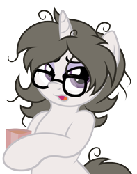 Size: 1049x1328 | Tagged: safe, artist:digiqrow, oc, oc only, oc:solaria, pony, unicorn, female, glasses, mare, messy mane, mug, simple background, transparent background