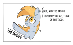 Size: 574x357 | Tagged: safe, artist:aureai, derpy hooves, pegasus, pony, female, mare, nose wrinkle, scrunchy face, taco