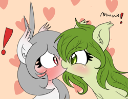 Size: 2499x1946 | Tagged: safe, artist:freefraq, oc, oc only, oc:flower, oc:lai chi, bat pony, original species, bat pony oc, blushing, cute, female, kissing, lesbian