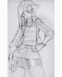 Size: 800x1000 | Tagged: safe, artist:kaikoinu, limestone pie, human, belt, clothes, humanized, looking at you, sketch, solo, traditional art