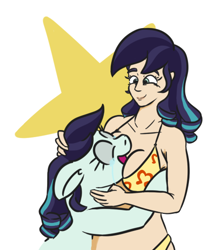 Size: 441x498 | Tagged: safe, artist:jargon scott, coloratura, earth pony, human, pony, breasts, busty coloratura, crying, cute, eyes closed, female, fondling, hug, human ponidox, humanized, mare, self ponidox, tears of joy